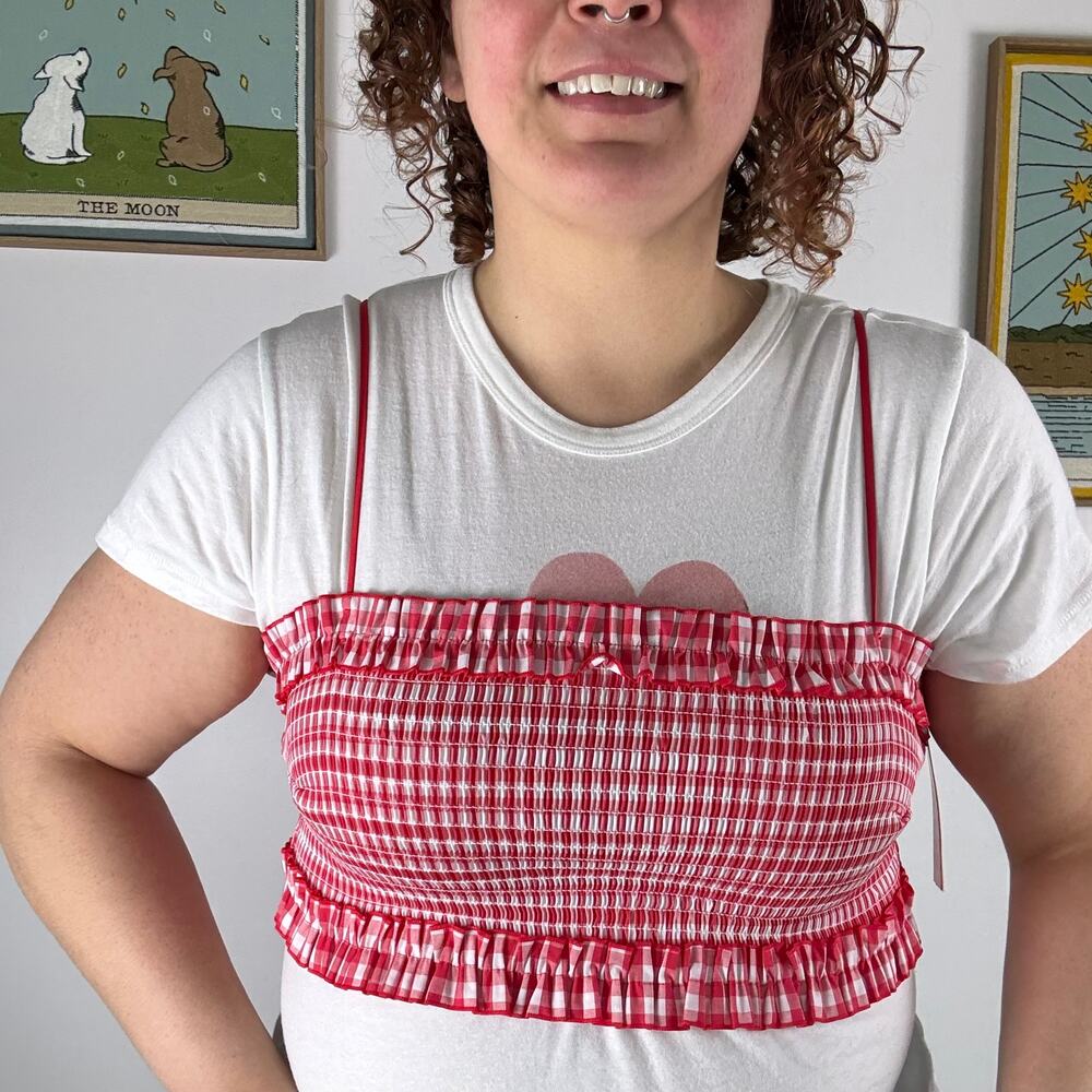 NWT Colsie red gingham crop top bralette red XL